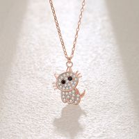Cute Cat Sterling Silver Polishing Plating Inlay Zircon Pendant Necklace main image 4
