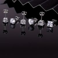 Basic Round Square Heart Shape Copper Plating Inlay Zircon White Gold Plated Ear Studs main image 4