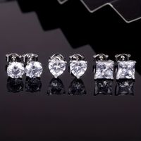 Basic Round Square Heart Shape Copper Plating Inlay Zircon White Gold Plated Ear Studs main image 1