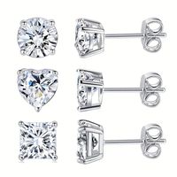 Basic Round Square Heart Shape Copper Plating Inlay Zircon White Gold Plated Ear Studs main image 3