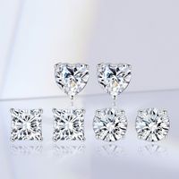 Basic Round Square Heart Shape Copper Plating Inlay Zircon White Gold Plated Ear Studs main image 5