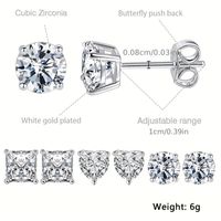 Basic Round Square Heart Shape Copper Plating Inlay Zircon White Gold Plated Ear Studs main image 2