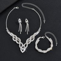 Wedding Dress Bride Hollow Full Diamond Women's Copper Necklace And Earrings Two-piece Set sku image 2