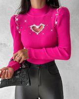 Women's Sweater 3/4 Length Sleeve Sweaters & Cardigans Elegant Heart Shape Solid Color main image 4
