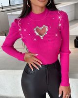 Women's Sweater 3/4 Length Sleeve Sweaters & Cardigans Elegant Heart Shape Solid Color main image 2