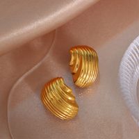 1 Pair Vintage Style Stripe Lines Plating Titanium Steel 18k Gold Plated Ear Studs main image 3