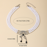 Lässig Einfacher Stil Bogenknoten Imitationsperle Legierung Perlen Inlay Strasssteine Frau Dreilagige Halskette main image 2