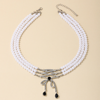 Décontractée Style Simple Noeud D'arc Perle D'imitation Alliage Perlé Incruster Strass Femmes Collier À Trois Couches main image 5