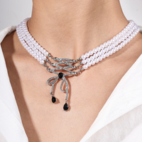 Lässig Einfacher Stil Bogenknoten Imitationsperle Legierung Perlen Inlay Strasssteine Frau Dreilagige Halskette main image 1