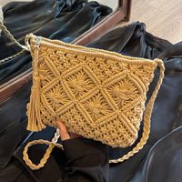 Women's Knit Solid Color Beach Sewing Thread Square Zipper Shoulder Bag sku image 1