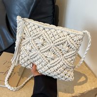 Women's Knit Solid Color Beach Sewing Thread Square Zipper Shoulder Bag sku image 2