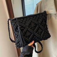 Women's Knit Solid Color Beach Sewing Thread Square Zipper Shoulder Bag sku image 3