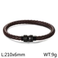 Retro Solid Color Stainless Steel Pu Leather Plating Men's Bangle sku image 4