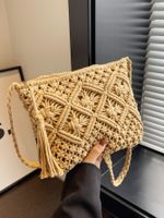 Women's Knit Solid Color Beach Sewing Thread Square Zipper Shoulder Bag main image 8