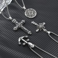 Hip-Hop Cross Anchor Skull Stainless Steel Carving Men's Pendant Necklace main image 6