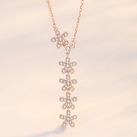 Sweet Flower Sterling Silver Polishing Plating Inlay Zircon Pendant Necklace main image 3