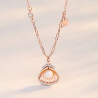 Beach Simple Style Starfish Shell Sterling Silver Plating Inlay Pearl Zircon Pendant Necklace main image 3