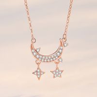 Simple Style Star Moon Sterling Silver Polishing Plating Inlay Zircon Pendant Necklace main image 3