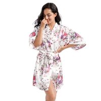 Täglich Frau Elegant Dame Blume Imitierte Seide Polyester Pyjama Sets main image 5