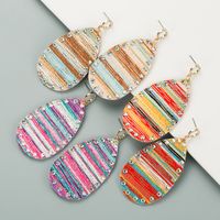 1 Pair Bohemian Stripe Water Droplets Plating Inlay Pu Leather Alloy Rhinestones Gold Plated Earrings main image 1