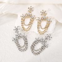 1 Pair Modern Style Simple Style Shiny Flower Chain Inlay Alloy Rhinestones Drop Earrings main image 3