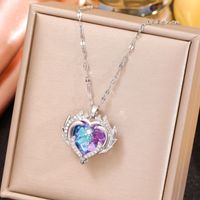 Sweet Heart Shape Copper Plating Inlay Artificial Crystal Pendant Necklace sku image 1
