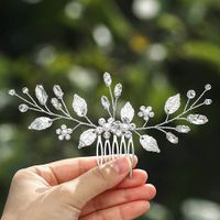 Women's Ig Style Sweet Leaves Flower Alloy Beaded Inlay Artificial Pearls Rhinestones Hair Combs main image 4