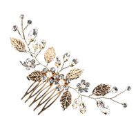 Women's Ig Style Sweet Leaves Flower Alloy Beaded Inlay Artificial Pearls Rhinestones Hair Combs main image 8