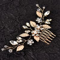 Women's Ig Style Sweet Leaves Flower Alloy Beaded Inlay Artificial Pearls Rhinestones Hair Combs main image 6