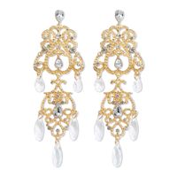 1 Pair Classical Vintage Style Shiny Geometric Hollow Out Inlay Alloy Resin Rhinestones Drop Earrings main image 5