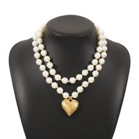 French Style Romantic Sweet Heart Shape Imitation Pearl Alloy Women's Pendant Necklace sku image 1