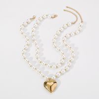 French Style Romantic Sweet Heart Shape Imitation Pearl Alloy Women's Pendant Necklace main image 5
