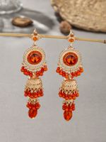 1 Pair Retro Round Bell Pearl Plating Inlay Alloy Acrylic Gem Drop Earrings sku image 10