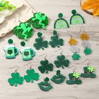 1 Pair Ig Style Casual Shamrock Lips Frog Plating Arylic Silver Plated Drop Earrings main image 1