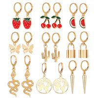 1 Set Cute Commute Korean Style Cherry Strawberry Snake Enamel Plating Inlay Alloy Artificial Gemstones Artificial Crystal Artificial Diamond Gold Plated Silver Plated Drop Earrings main image 6
