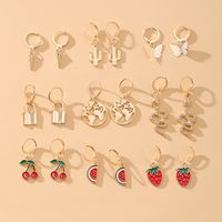 1 Set Cute Commute Korean Style Cherry Strawberry Snake Enamel Plating Inlay Alloy Artificial Gemstones Artificial Crystal Artificial Diamond Gold Plated Silver Plated Drop Earrings sku image 2