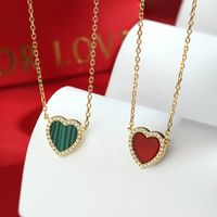 Style Vintage Luxueux Romantique Forme De Cœur Argent Sterling Placage Incruster Malachite Cornaline Zircon Femmes Des Boucles D'Oreilles Collier main image 2