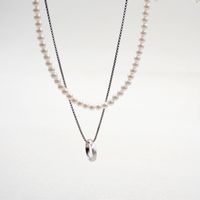 Casual Hip-hop Simple Style Circle Titanium Steel Pearl Double Layer Necklaces main image 1