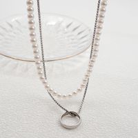 Casual Hip-hop Simple Style Circle Titanium Steel Pearl Double Layer Necklaces main image 3
