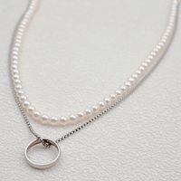 Casual Hip-hop Simple Style Circle Titanium Steel Pearl Double Layer Necklaces main image 4