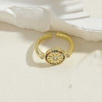 Vintage Style Simple Style Devil's Eye Copper Enamel Plating Inlay Zircon 14k Gold Plated Open Rings main image 4