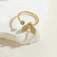Vintage Style Simple Style Devil's Eye Copper Enamel Plating Inlay Zircon 14k Gold Plated Open Rings main image 3