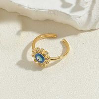 Vintage Style Simple Style Devil's Eye Copper Enamel Plating Inlay Zircon 14k Gold Plated Open Rings main image 5