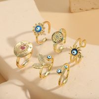Vintage Style Simple Style Devil's Eye Copper Enamel Plating Inlay Zircon 14k Gold Plated Open Rings main image 7