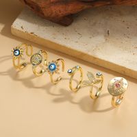 Vintage Style Simple Style Devil's Eye Copper Enamel Plating Inlay Zircon 14k Gold Plated Open Rings main image 1