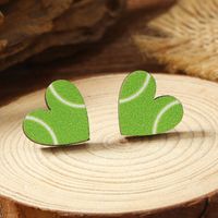 1 Pair Cute Heart Shape Wood Silver Plated Ear Studs main image 4