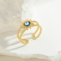 Vintage Style Simple Style Devil's Eye Copper Enamel Plating Inlay Zircon 14k Gold Plated Open Rings sku image 1
