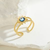 Vintage-stil Einfacher Stil Teufels Auge Kupfer Emaille Überzug Inlay Zirkon 14 Karat Vergoldet Offener Ring sku image 1