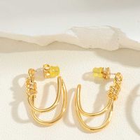 1 Pair Vintage Style Simple Style Geometric Heart Shape Copper Zircon 14k Gold Plated Drop Earrings Ear Studs main image 4