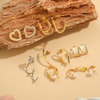 1 Pair Vintage Style Simple Style Geometric Heart Shape Copper Zircon 14k Gold Plated Drop Earrings Ear Studs main image 7